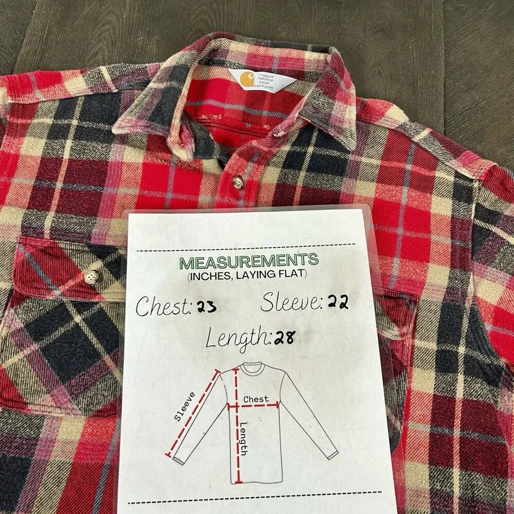 Vtg Carhart Small Red Black Plaid Button-Up Flannel Work Chore GUC - Picture 8 of 9